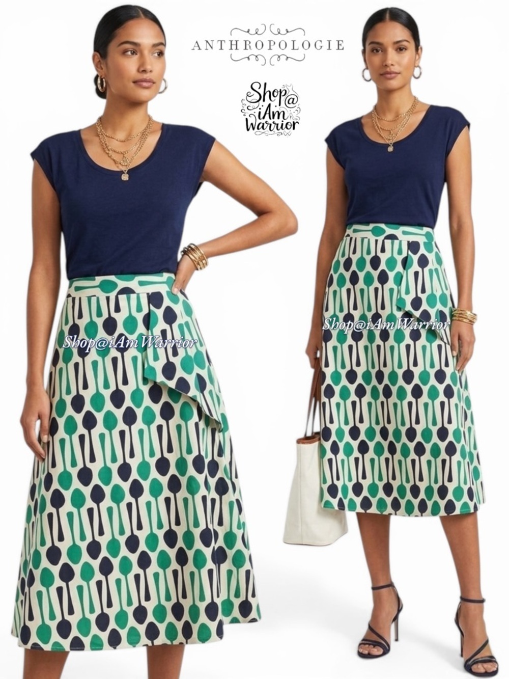 Anthropologie NWT Eva Franco repeating spoon print a-line midi skirt @iamwarrior